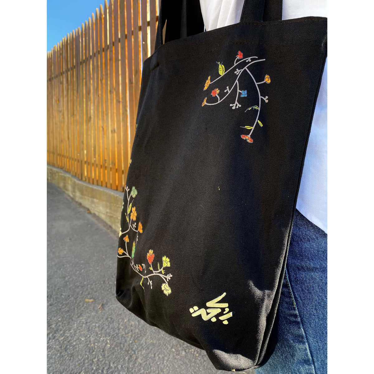 Vintage Flowers Black Tote Bag