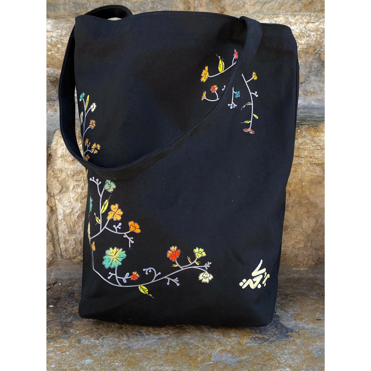 Vintage Flowers Black Tote Bag
